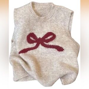 Chic Cream Vest with Dark Pink Bow Accent. Size S